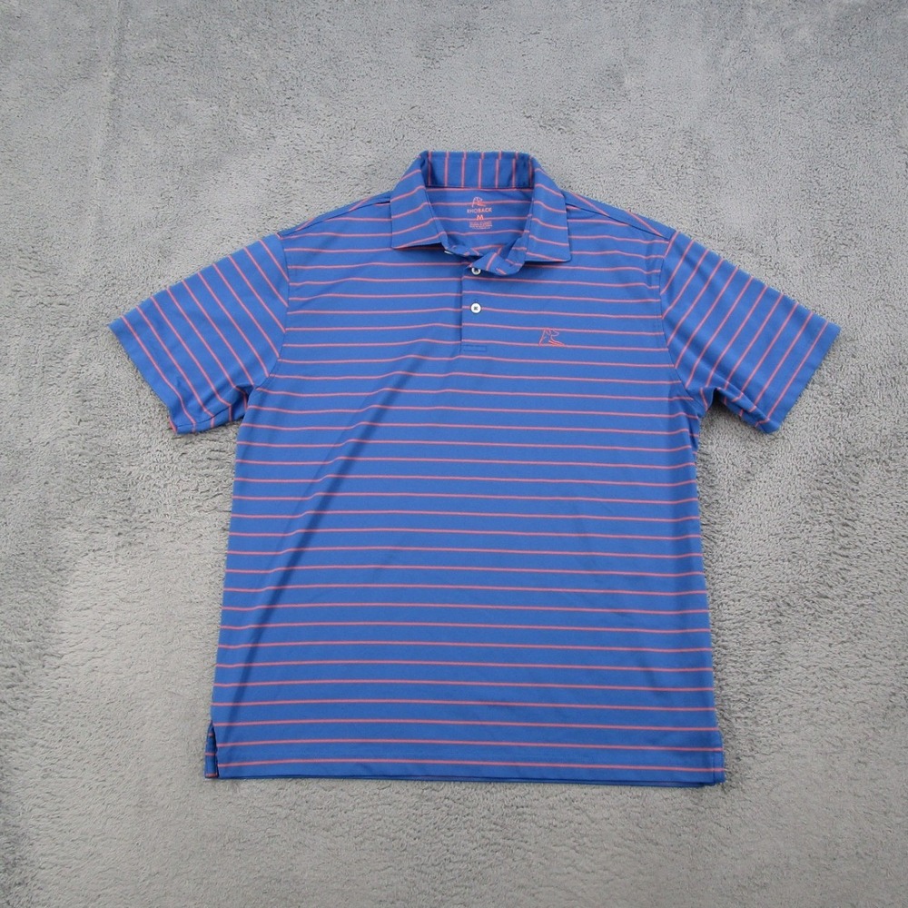Rhoback Mens Performance Polo Shirt Blue Orange Striped Short Sleeve Size M